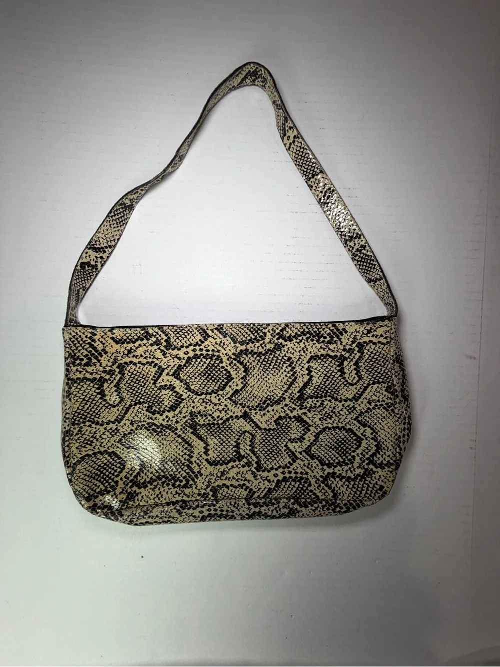 Vintage Made in USA Snake Print assumed Leather Shoulder Bag Baguette Purse 90s